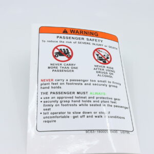 WARNING DECAL, PASSENGER - CFMoto OEM - 9CS#-190005-6400