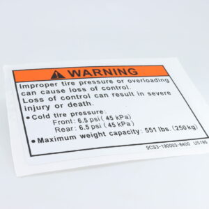 INSTRUCTION DECAL, TIRE PRESSURE AND LOAD - CFMoto OEM - 9CS#-190003-6400