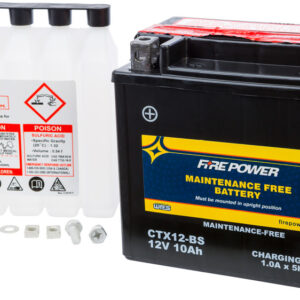FIRE POWER BATTERY, CTX12-BS, MAINTENANCE FREE - Replaces OEM 31021200