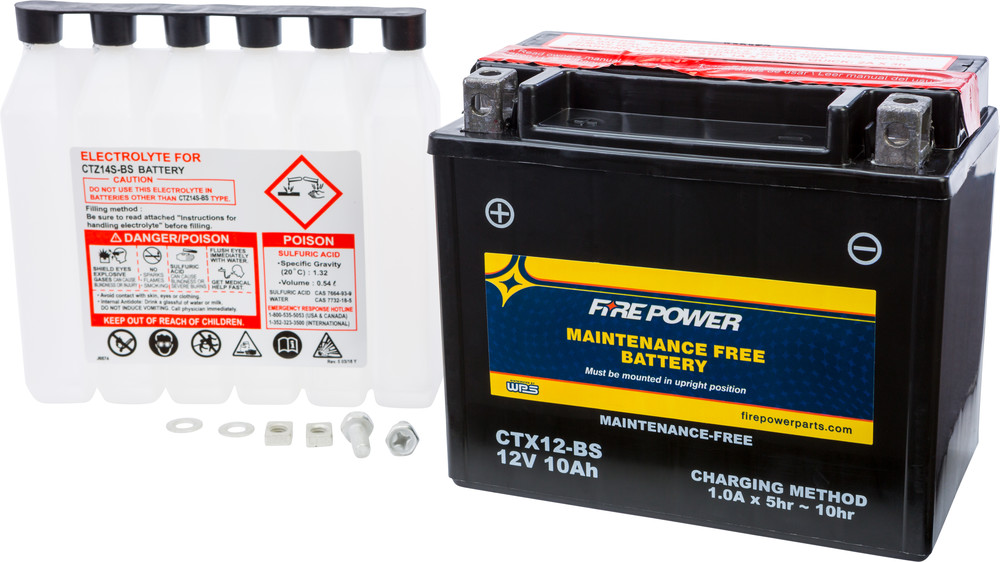 FIRE POWER BATTERY, CTX12-BS, MAINTENANCE FREE - Replaces OEM 31021200